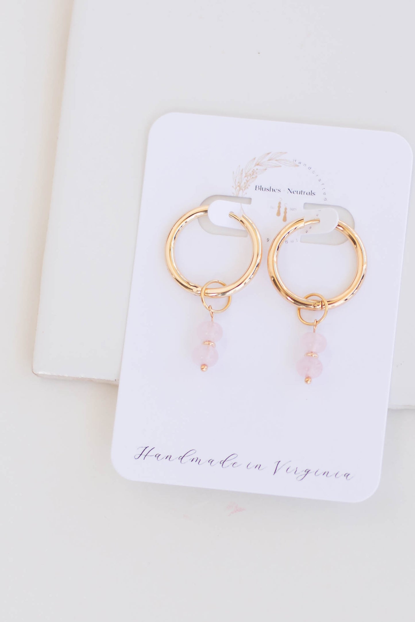 Rose Quartz Gold Plated Hoops