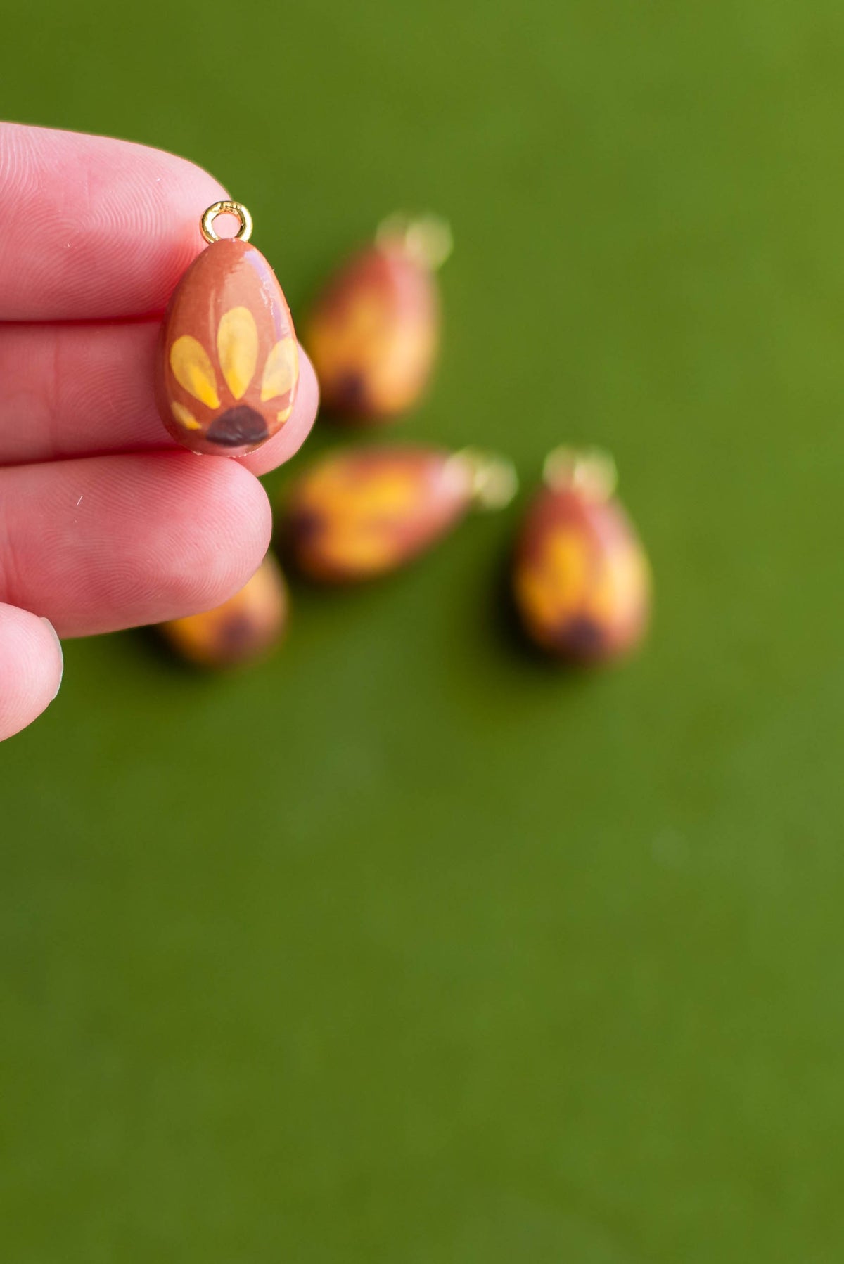 Handmade Polymer Clay Beads with Eye Screw- 5 Pcs.