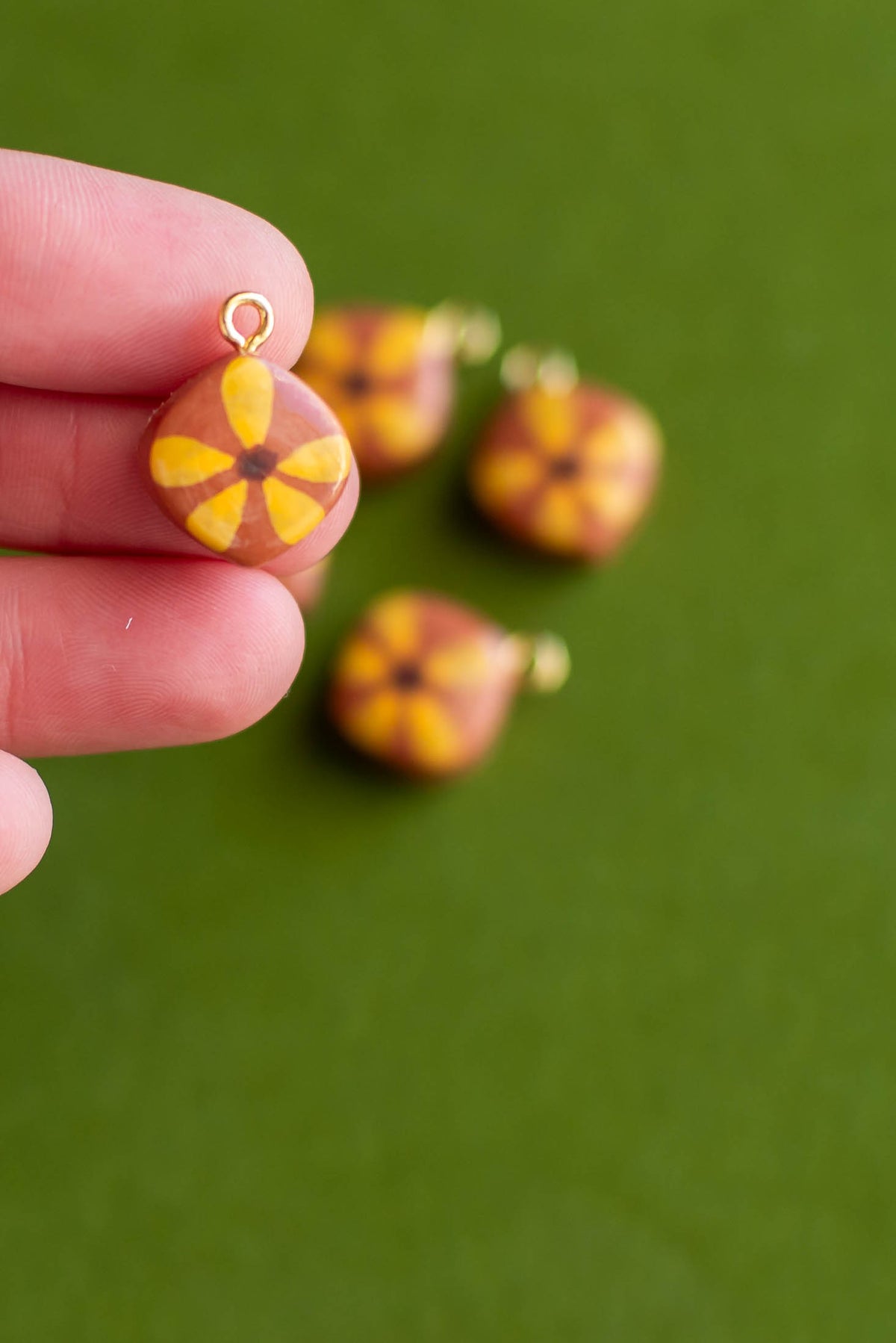 Handmade Polymer Clay Beads with Gold Eye Screw- 5 PCS