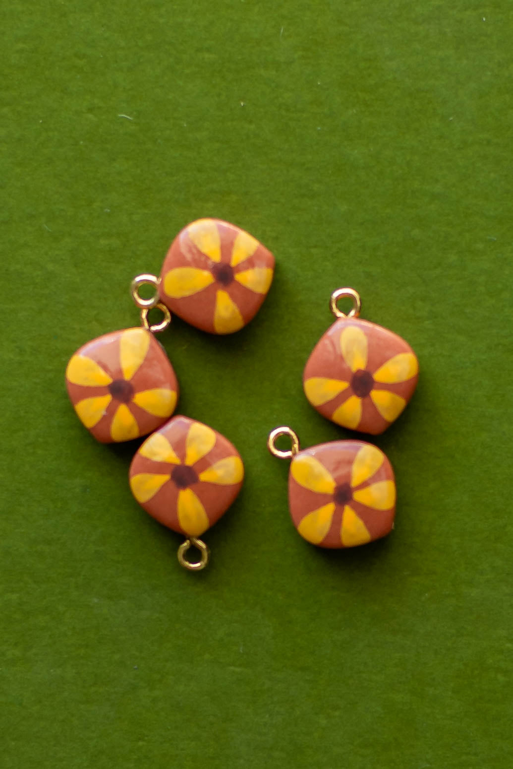 Handmade Polymer Clay Beads with Gold Eye Screw- 5 PCS