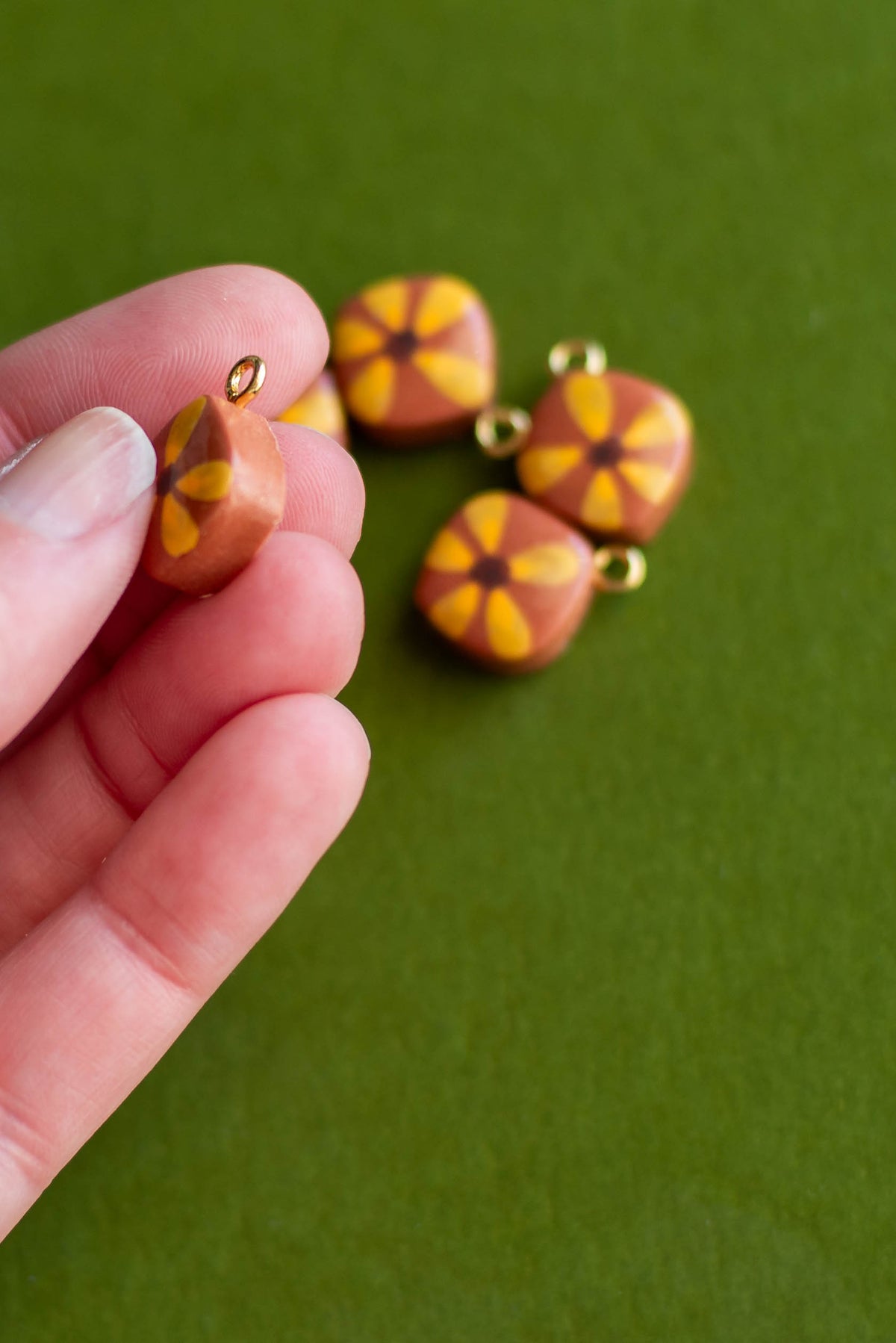 Handmade Polymer Clay Beads with Gold Eye Screw- 5 PCS