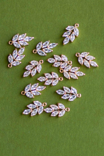 Gold Cubic Zirconia Leaf Charm- 13 PCS.