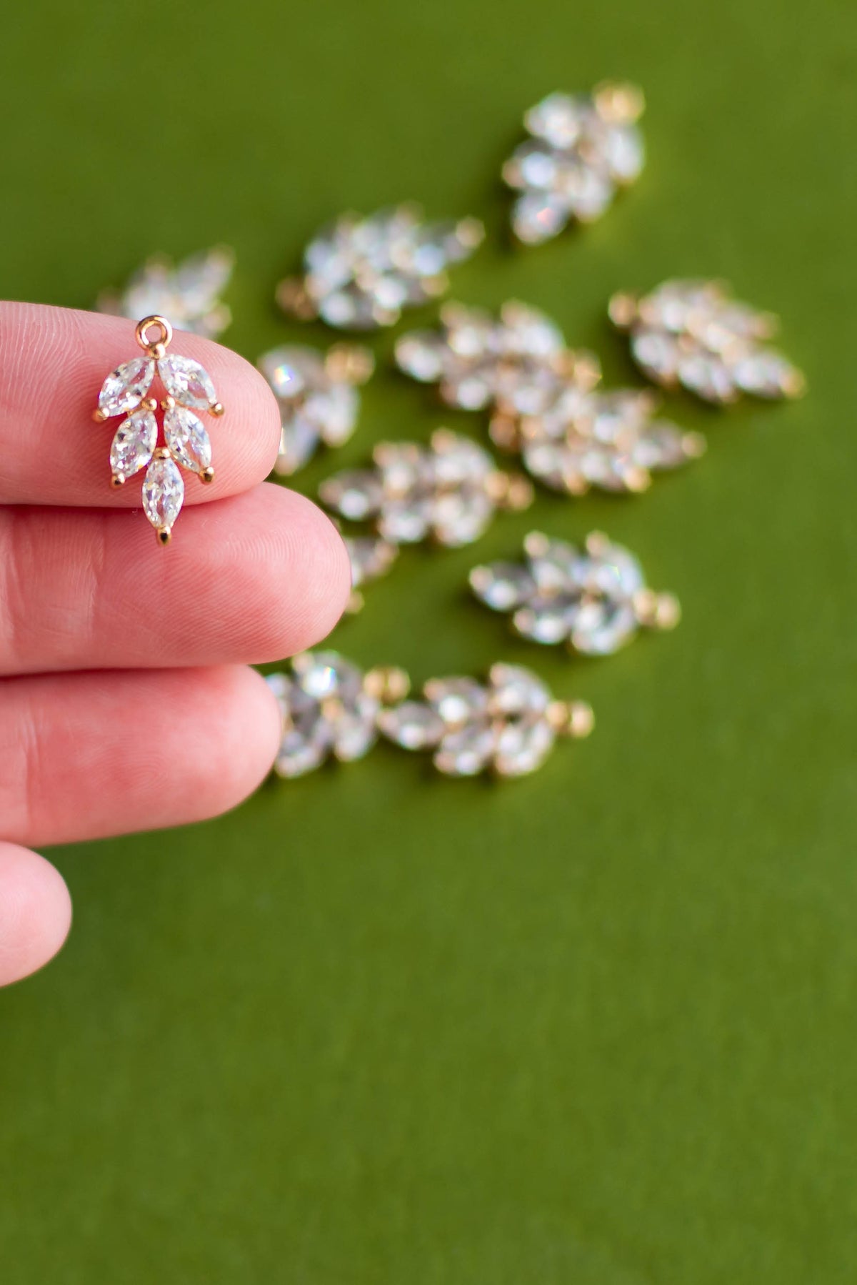 Gold Cubic Zirconia Leaf Charm- 13 PCS.