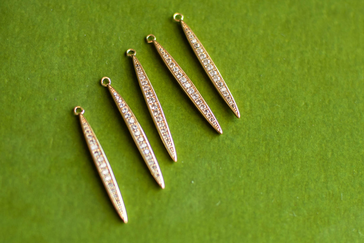 Gold Pave Cubic Zirconia Charms- 6 Pcs