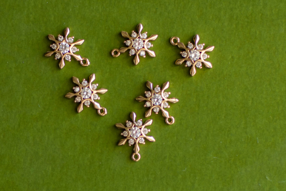 Cubic Zirconia Snowflake Charm- 6 Pcs