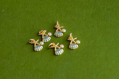 Adorable Gold Oyster & Starfish Charm- 4 Pcs.