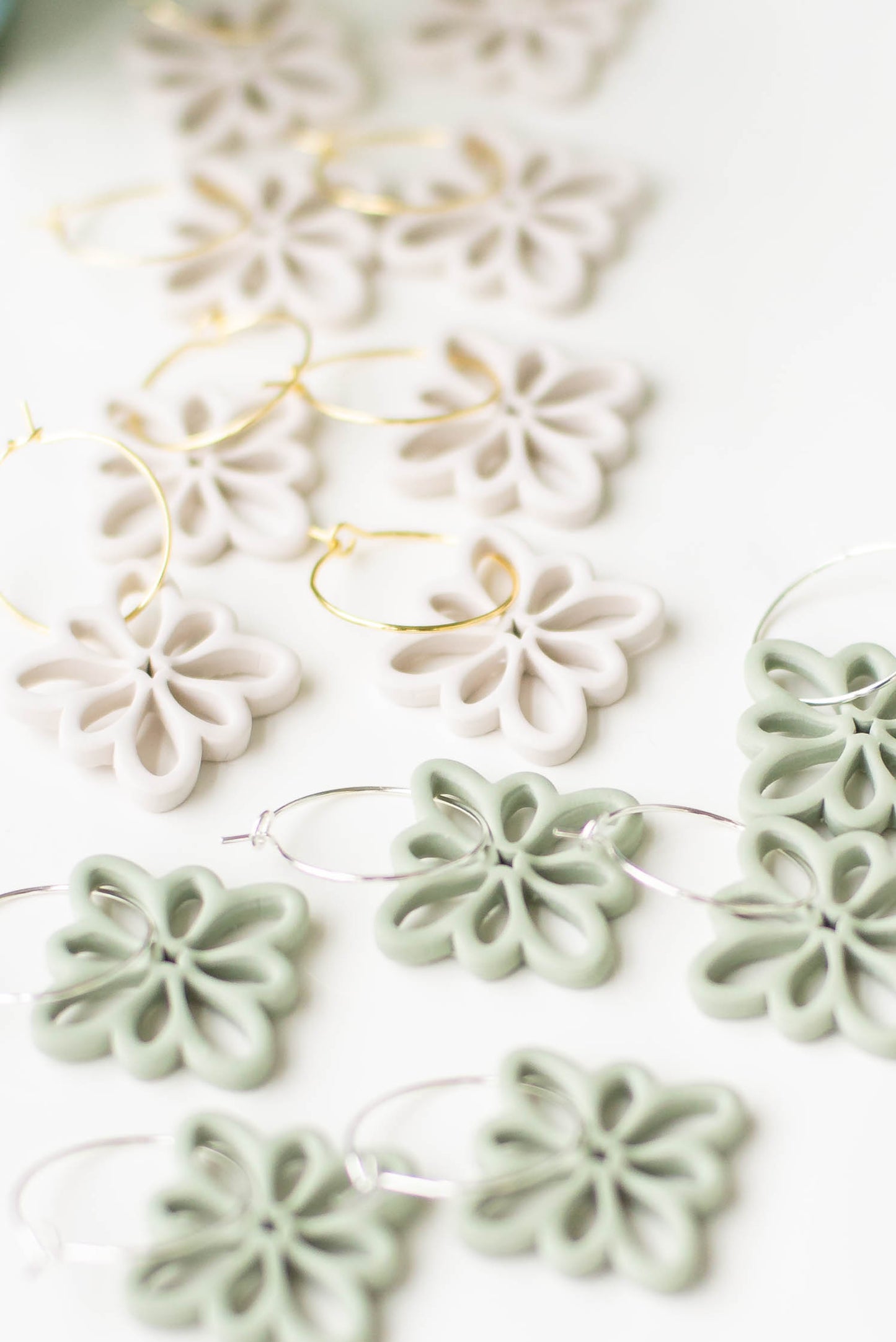 Neutral Floral Hoop Earrings