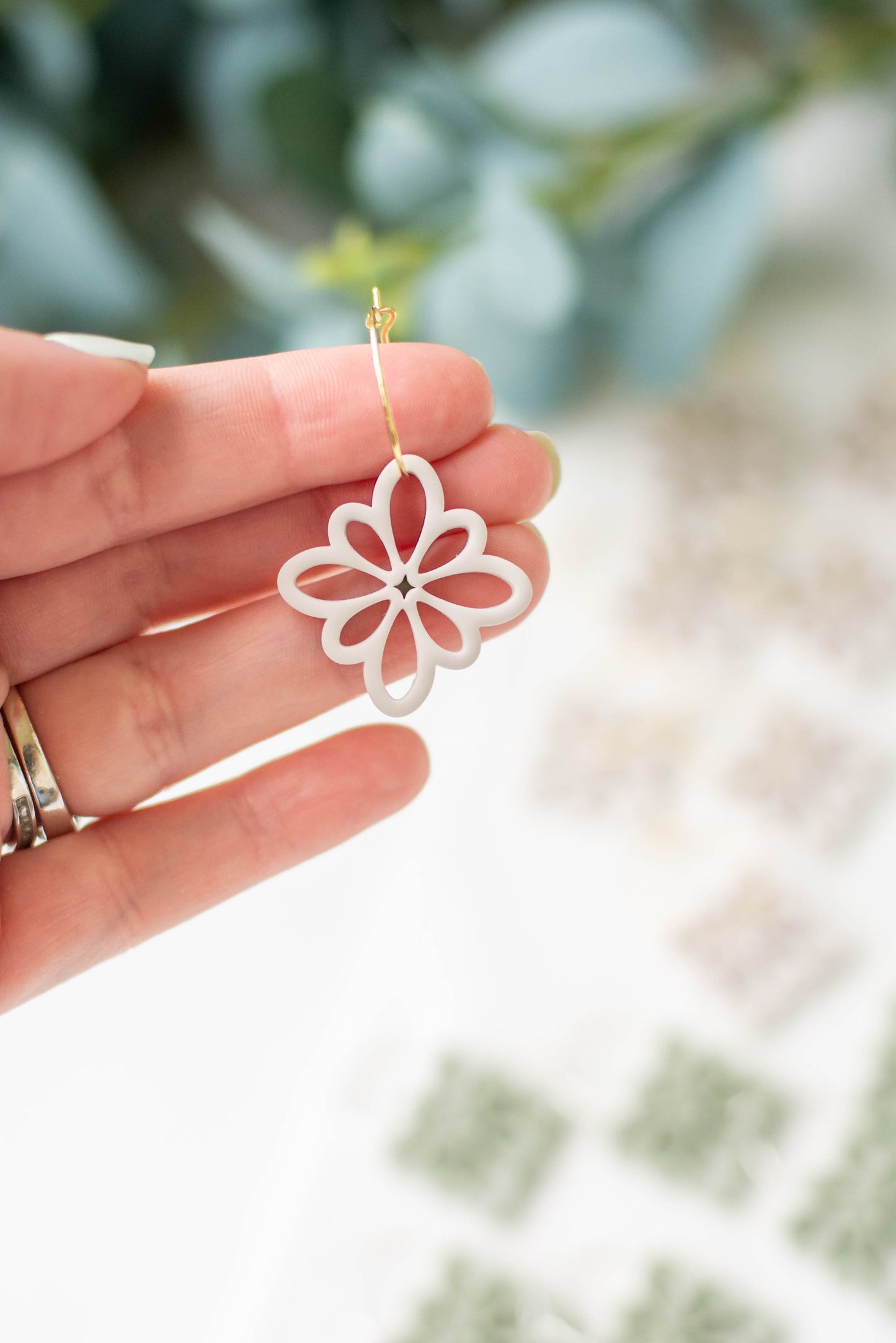 Neutral Floral Hoop Earrings