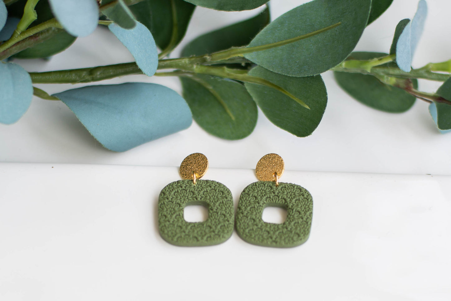 Olive Textured Clay Earrings