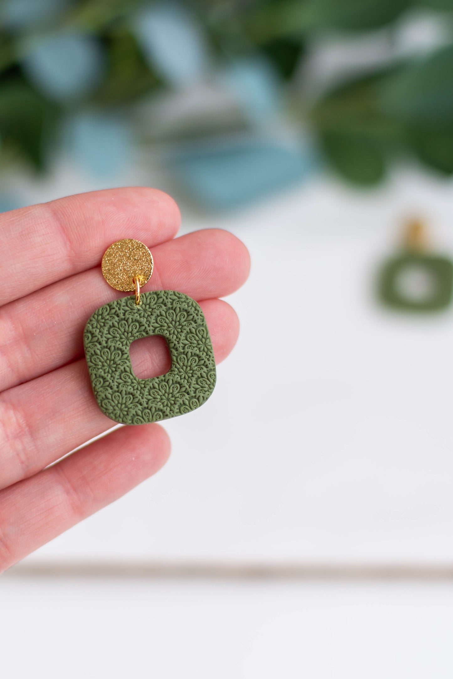 Olive Textured Clay Earrings