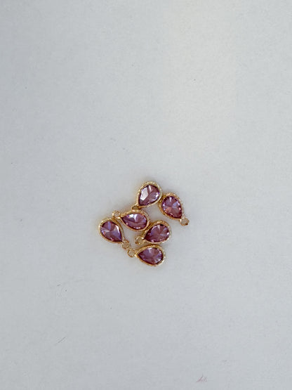 Pink Cubic Zirconia Teardrop Charms-6 Pcs.