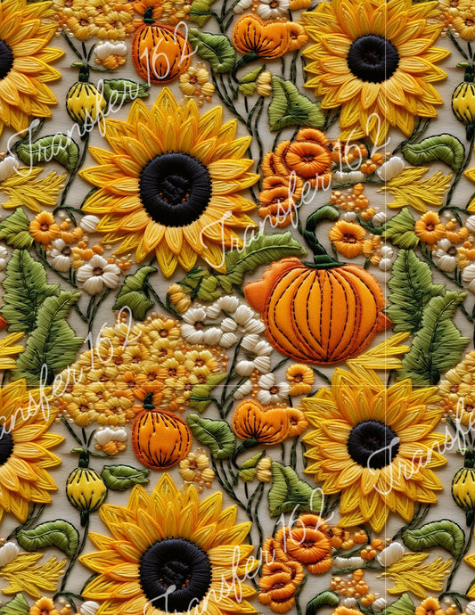 TP162 Embroidered Sunflower and Pumpkin Transfer Image