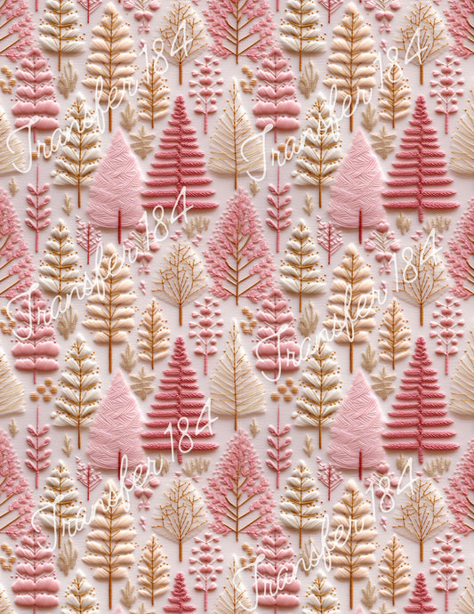 TP184- Pink Christmas Trees Image Transfer