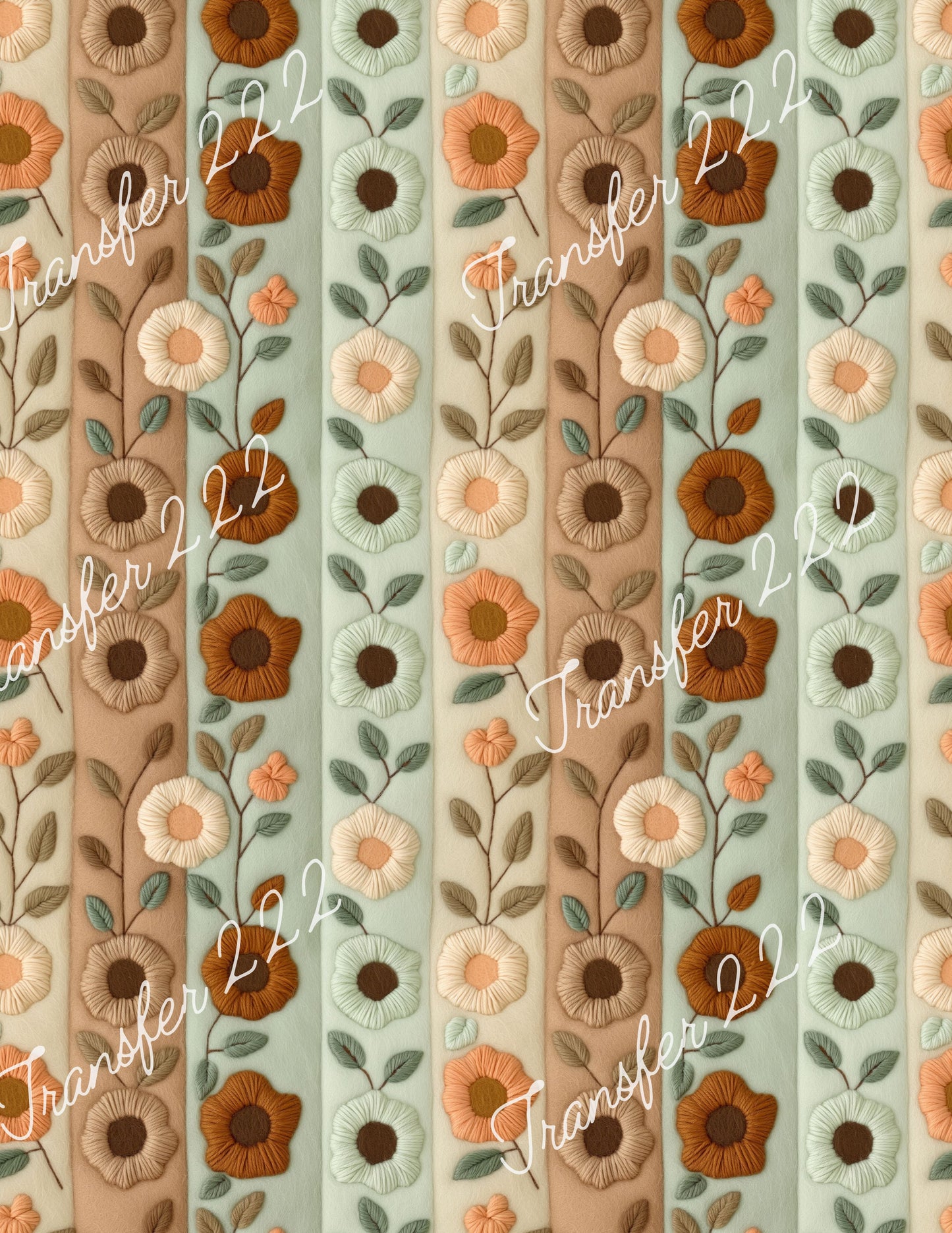 TP222 Blue and Brown Floral Striped Transfer