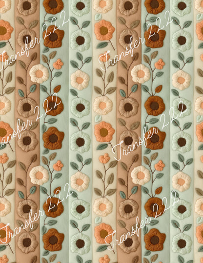 TP222 Blue and Brown Floral Striped Transfer