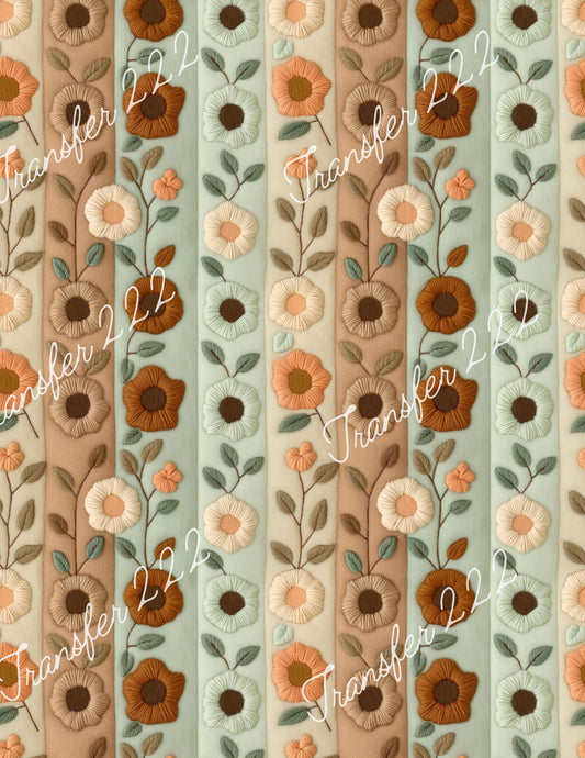 TP222 Blue and Brown Floral Striped Transfer