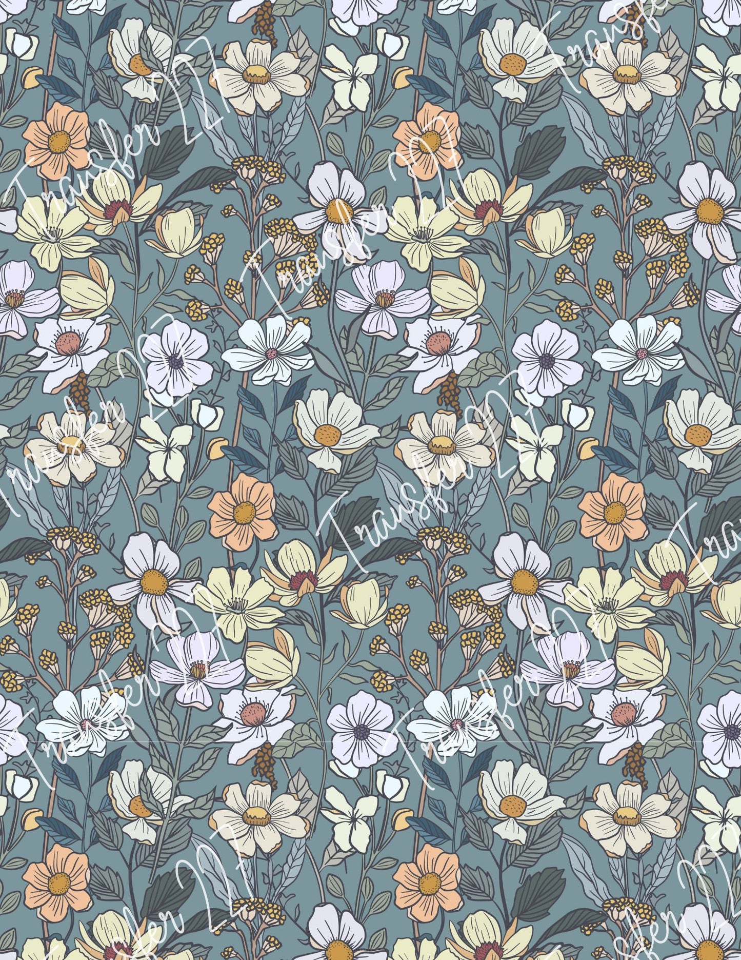 TP227 | Green Blue Floral Transfer Paper