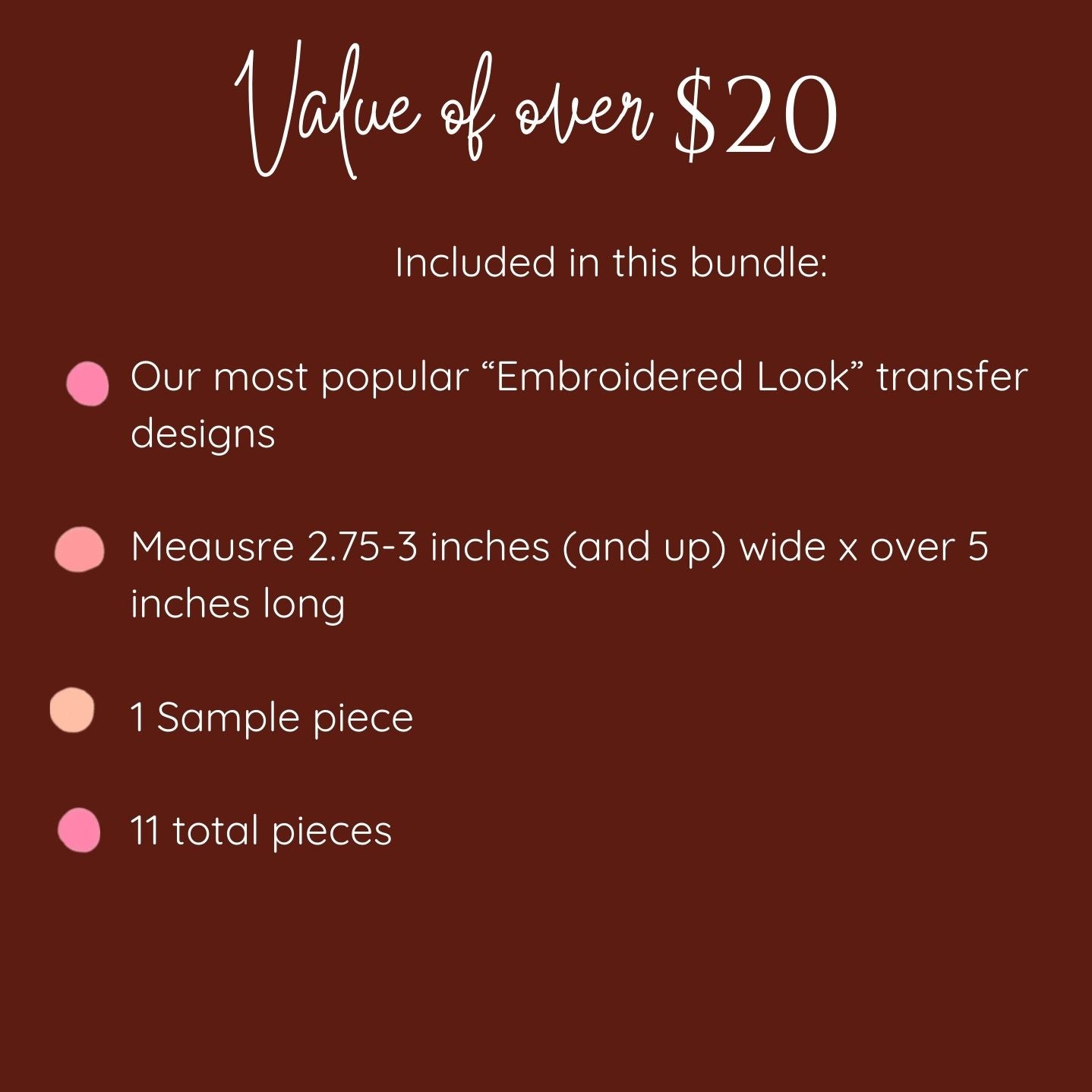 DOORBUSTER MYSTERY BUNDLE "A"- Embroidered Look Transfers- Over $20 Value