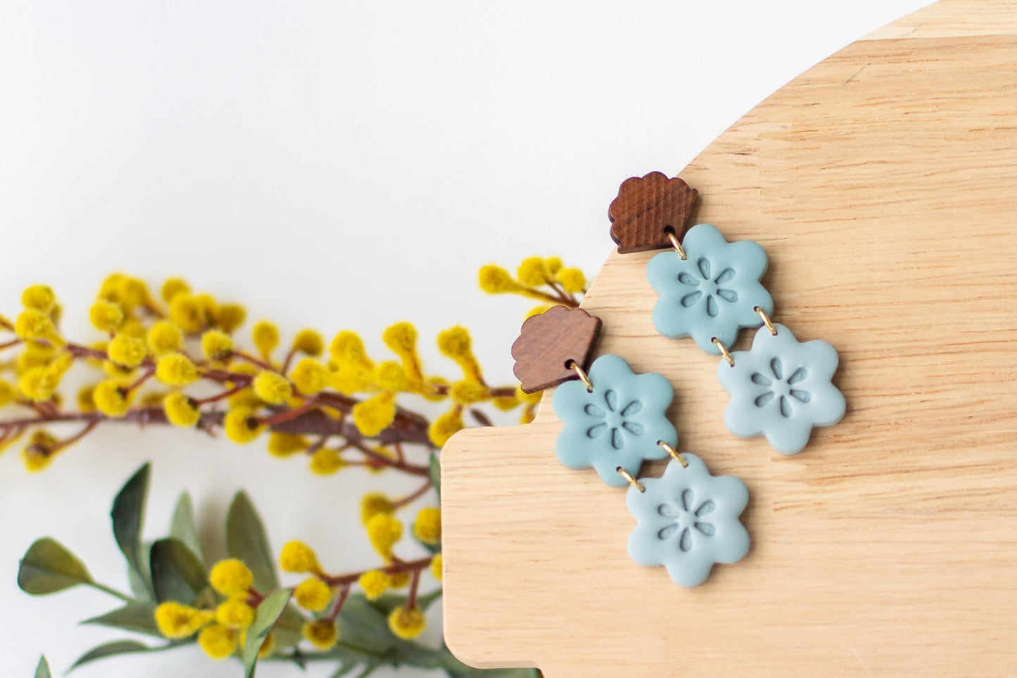 Wood and Clay Floral Earrings