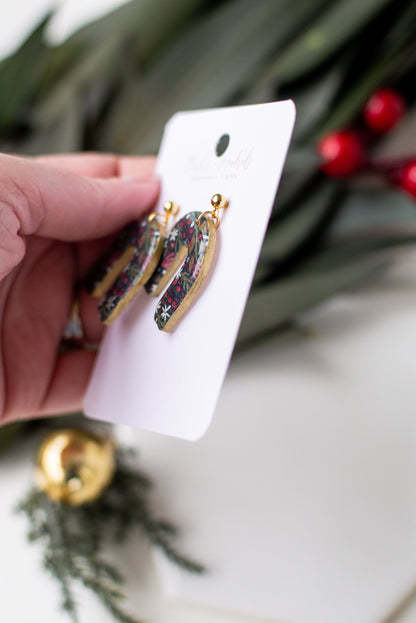 Christmas Floral Gold Edged Earrings