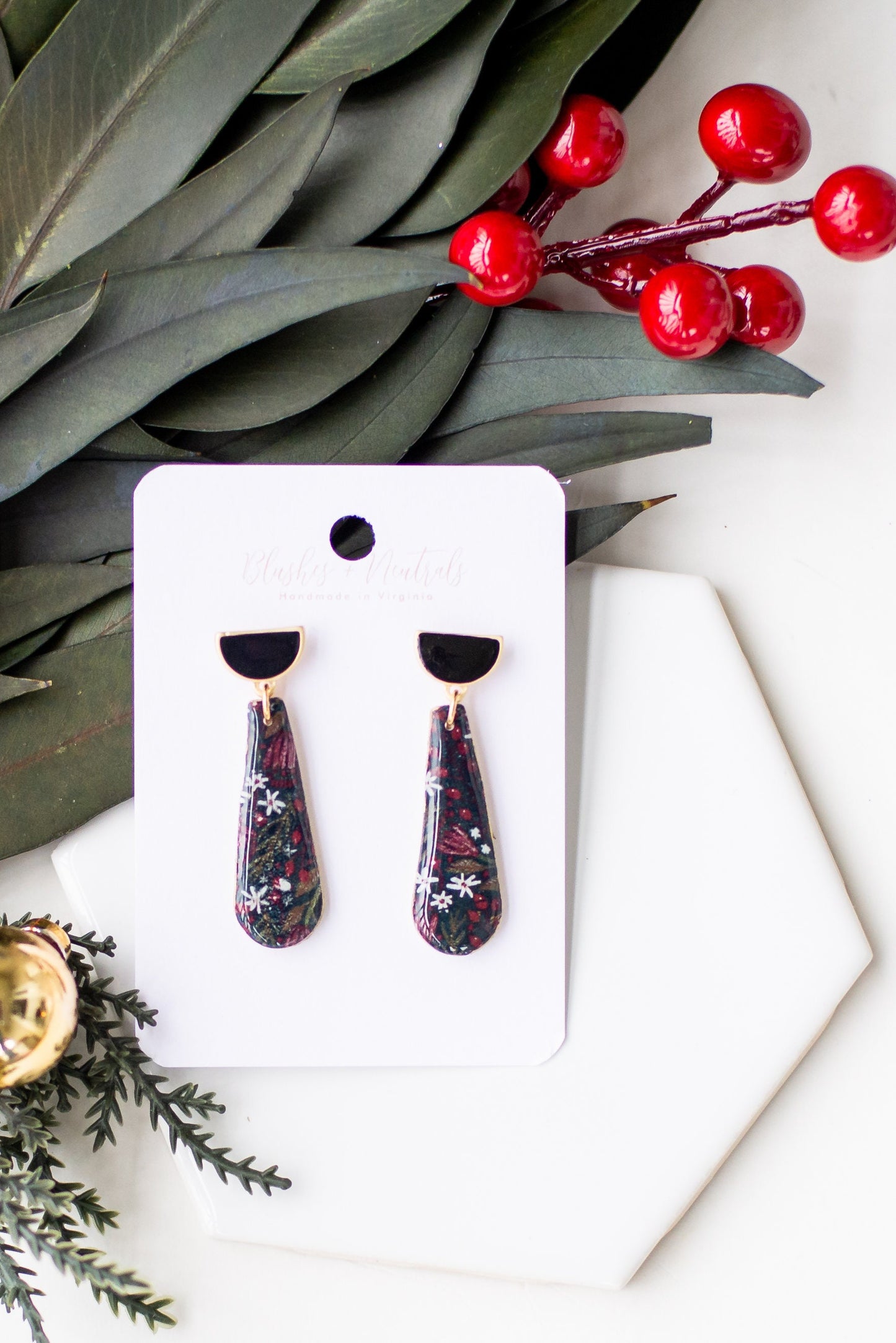 Dark Floral Christmas Earrings