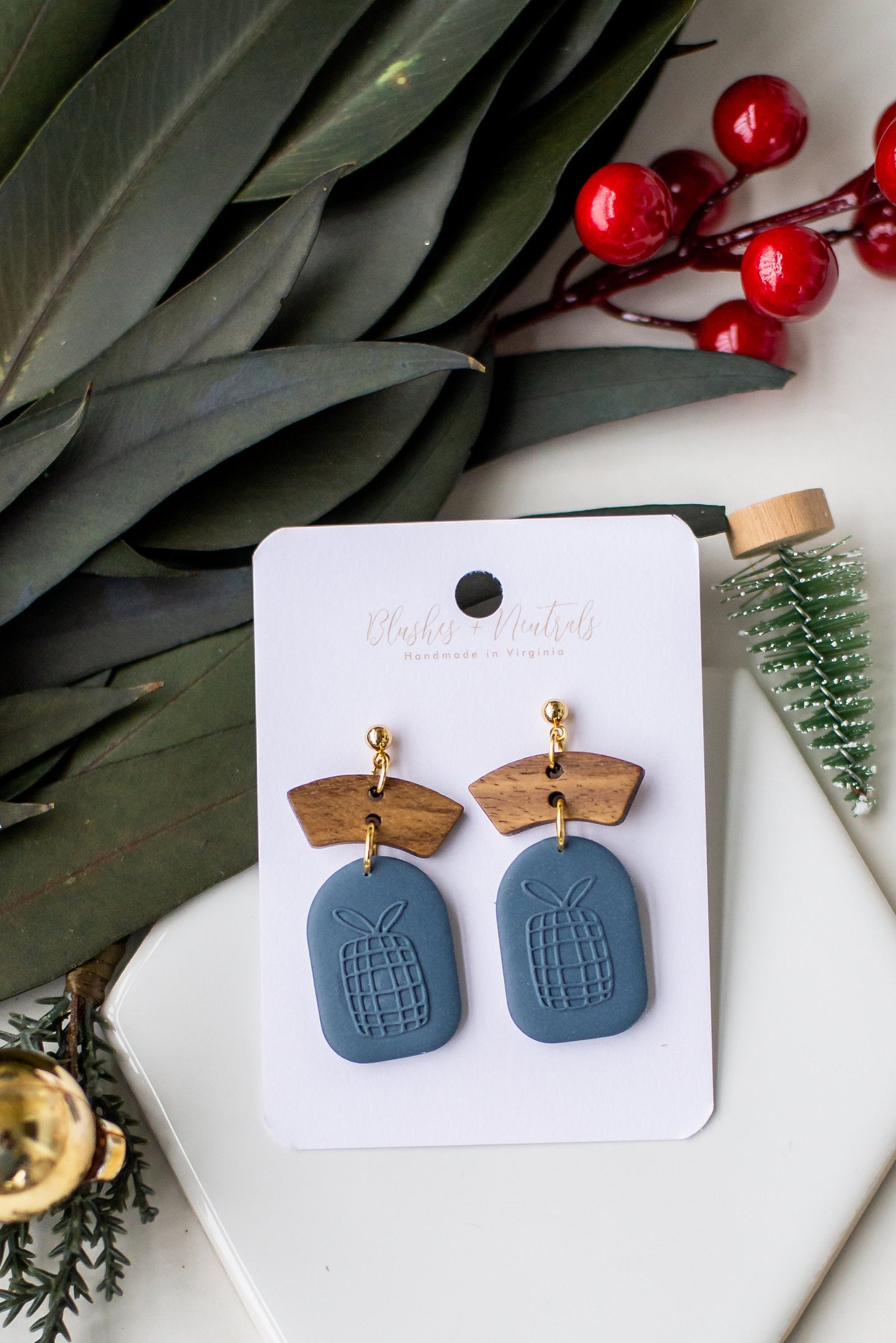 Christmas Clay and Wood Earrings