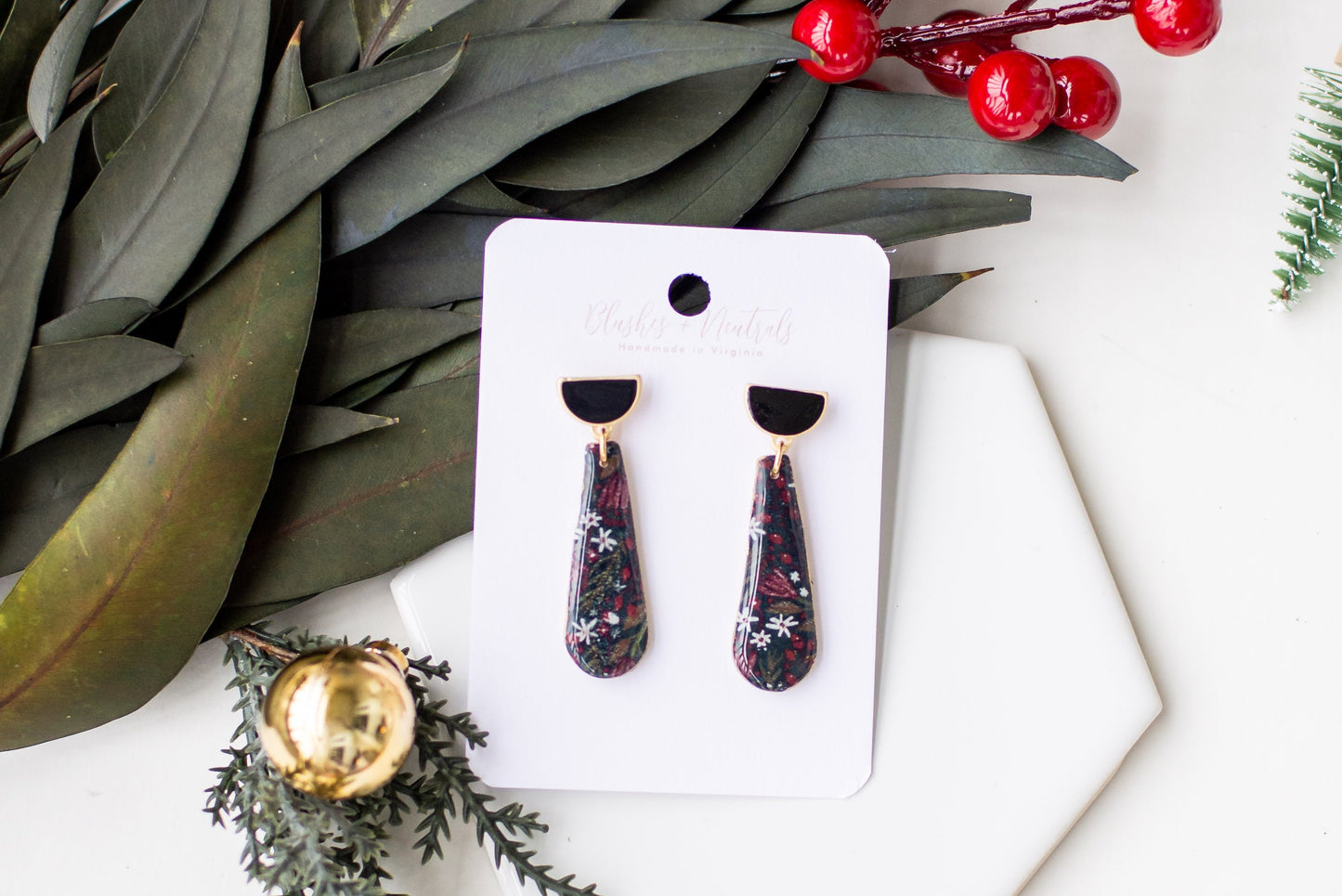 Dark Floral Christmas Earrings