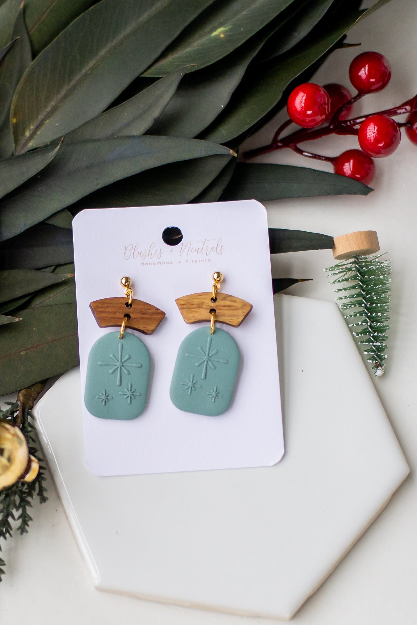 Christmas Clay and Wood Earrings