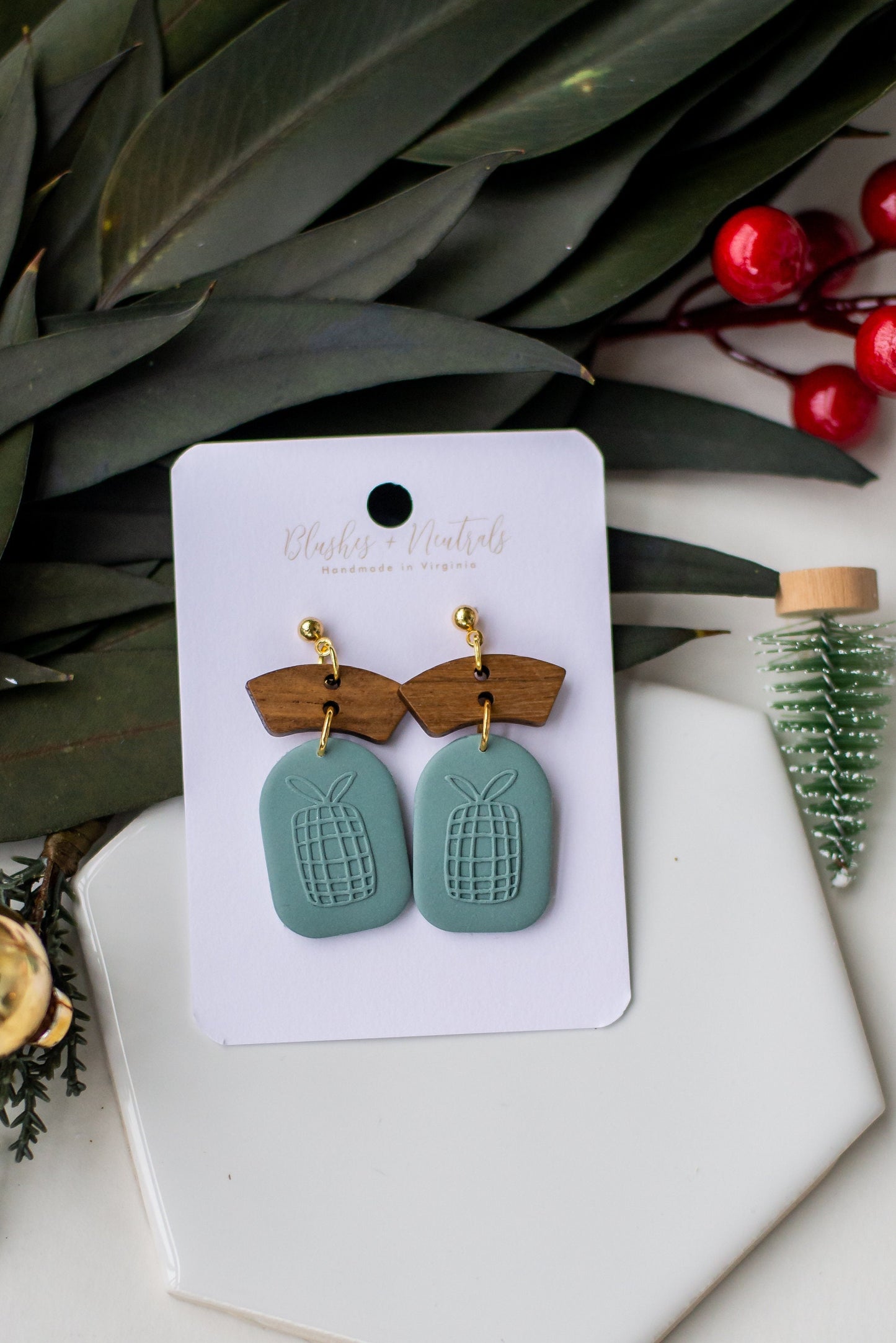 Christmas Clay and Wood Earrings