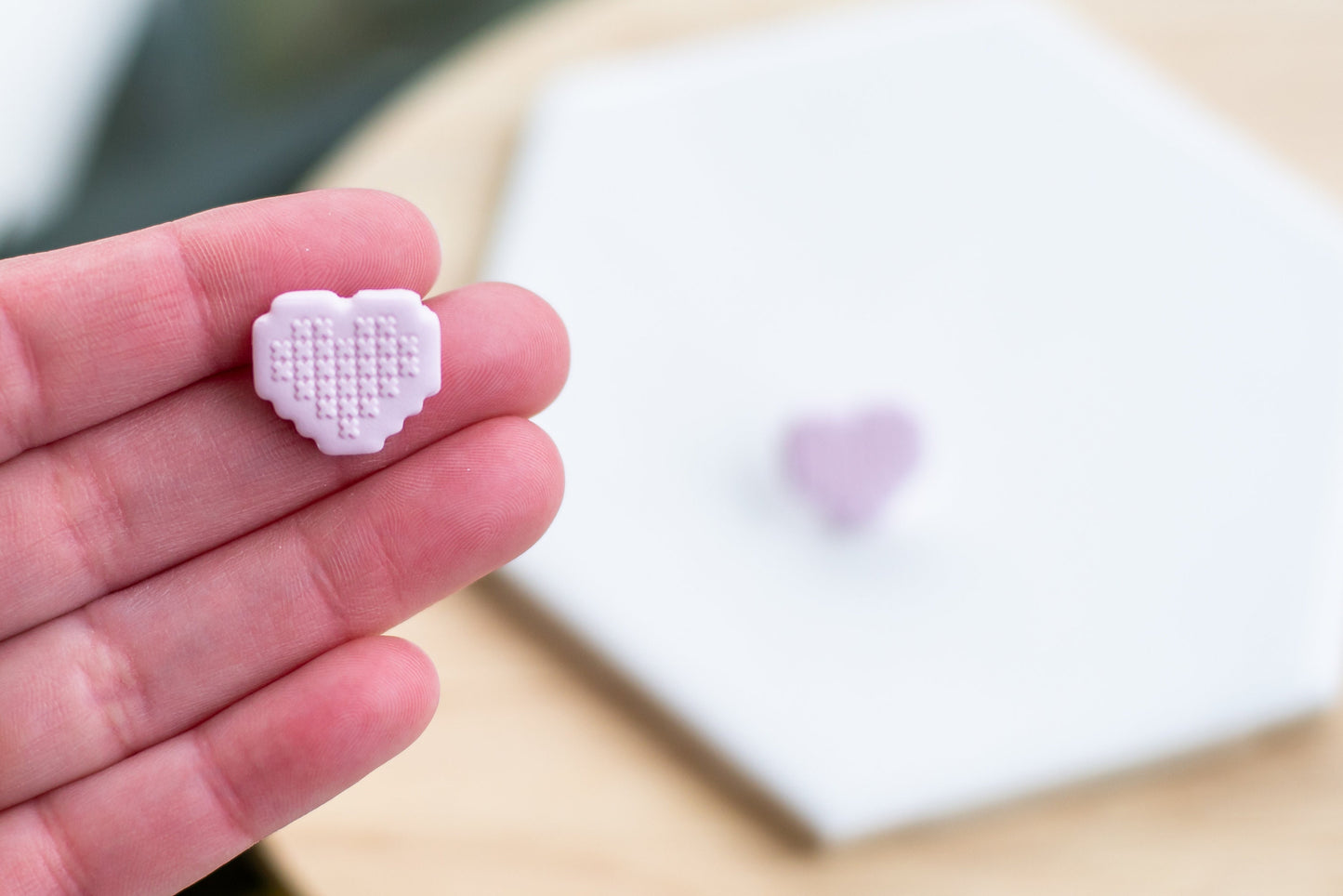 Pink Clay "Cross-Stitch" Heart Earrings