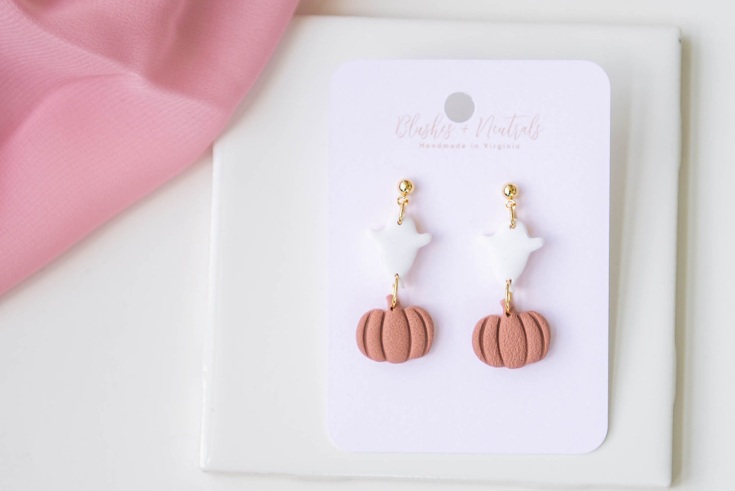 Cute Ghost and Pumpkin Clay Earrings