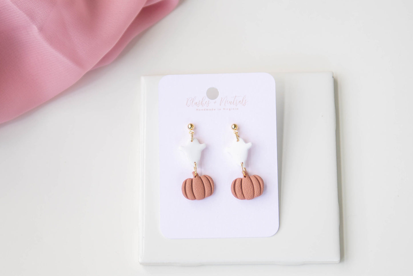 Cute Ghost and Pumpkin Clay Earrings