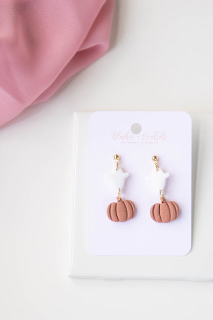 Cute Ghost and Pumpkin Clay Earrings