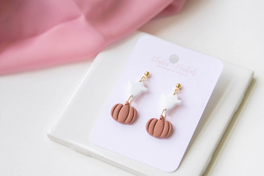 Cute Ghost and Pumpkin Clay Earrings