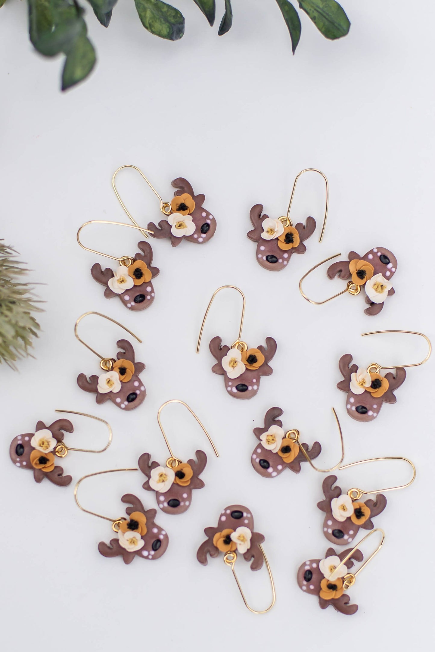 Cute Reindeer Floral Drop Earrings