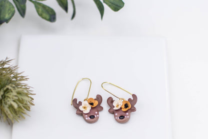 Cute Reindeer Floral Drop Earrings