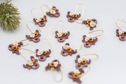 Cute Reindeer Floral Drop Earrings