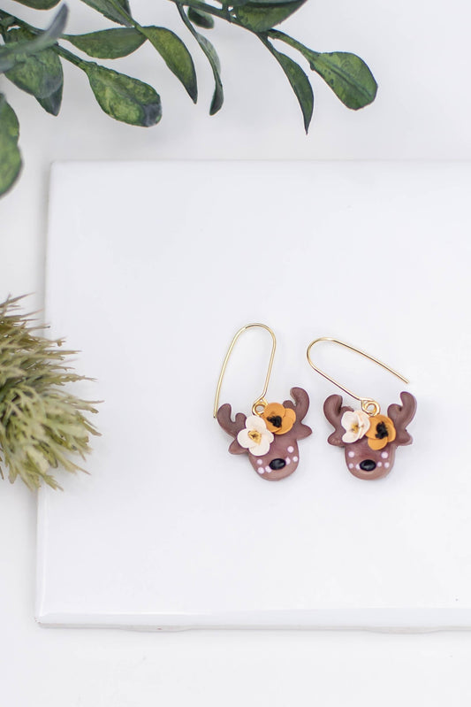 Cute Reindeer Floral Drop Earrings