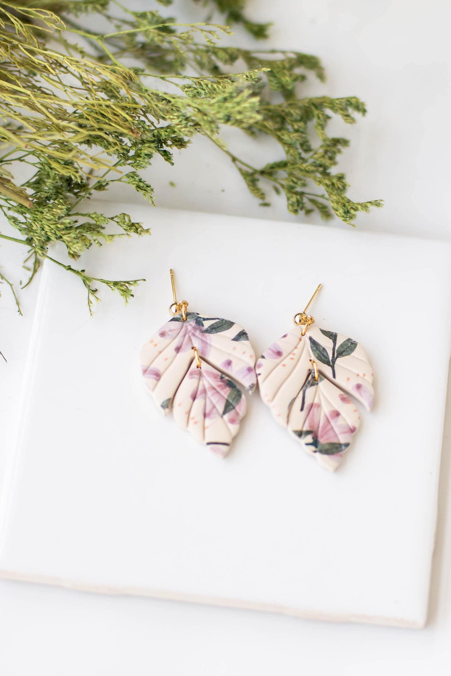 Ivory Floral Clay Earrings