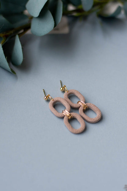 Brown Clay Earrings with GOLD FILLED Wrapped Wire