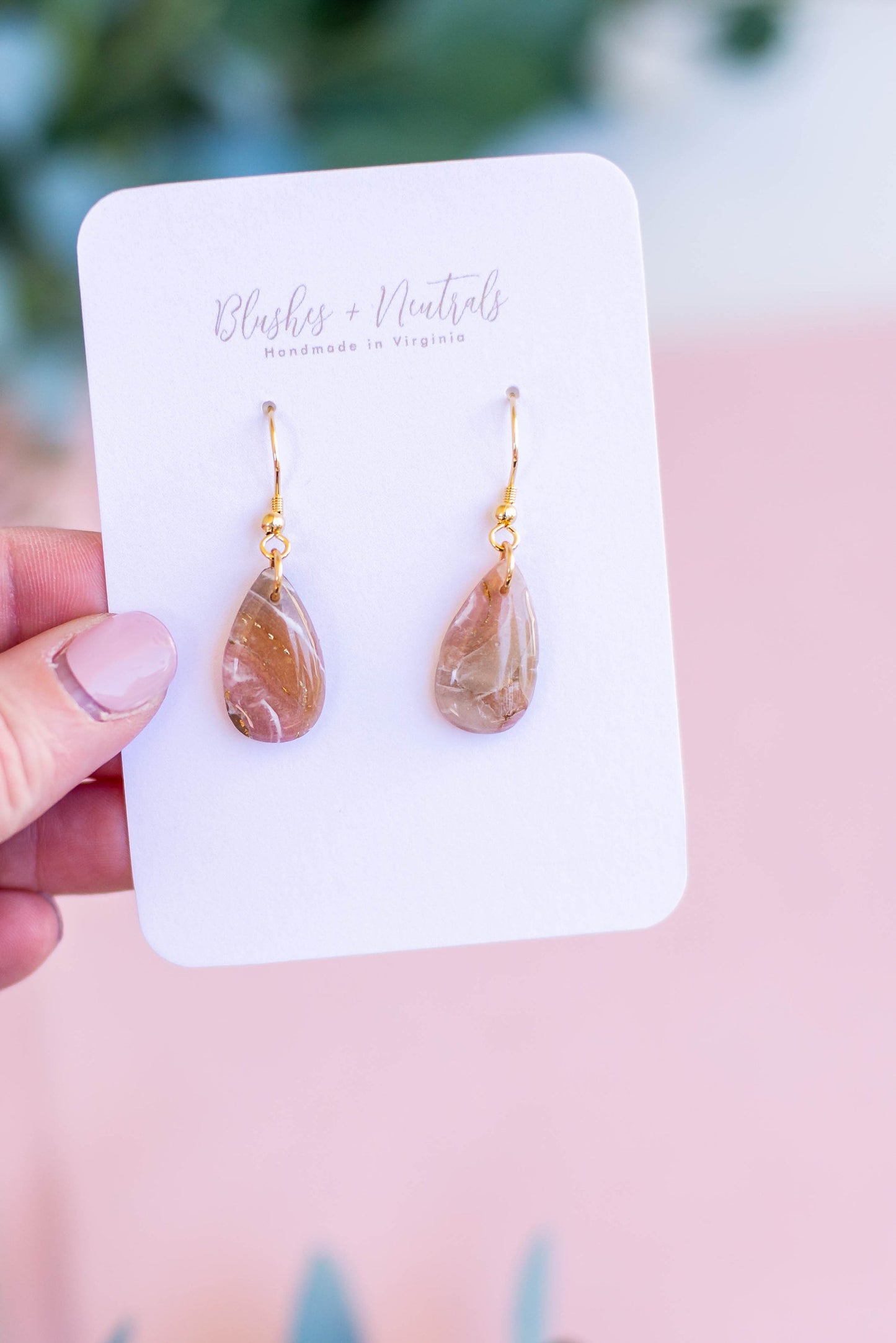 Brown and Gold Marble Clay Earrings