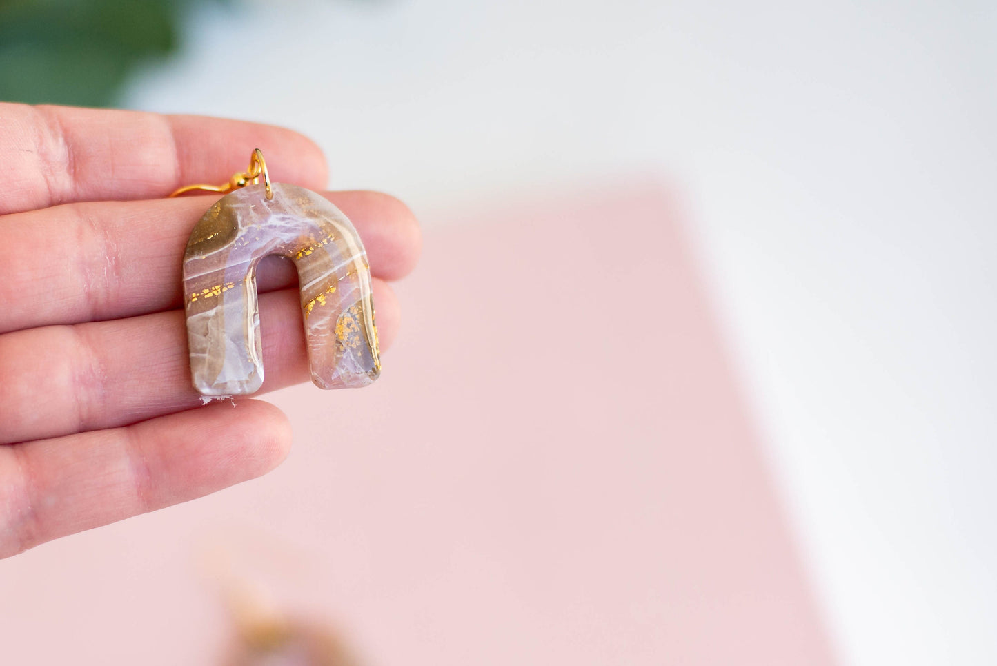 Brown and Gold Marble Arch Earrings