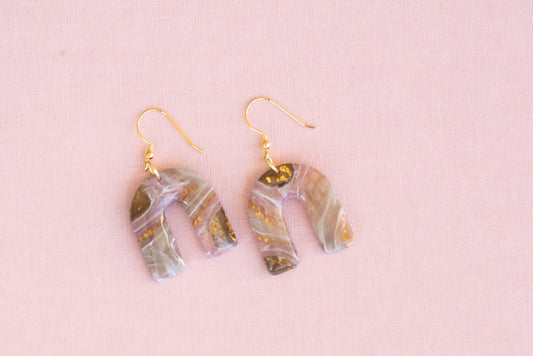 Brown and Gold Marble Arch Earrings