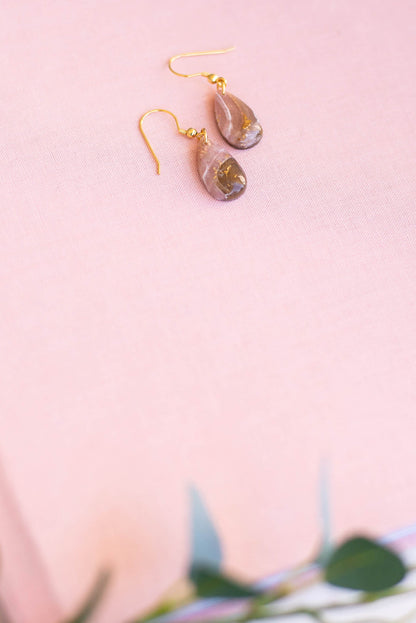 Brown and Gold Marble Clay Earrings