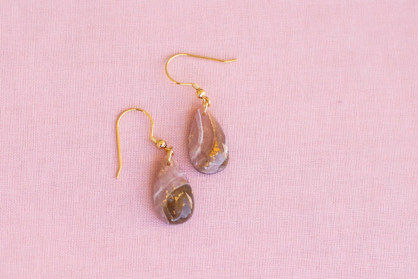 Brown and Gold Marble Clay Earrings