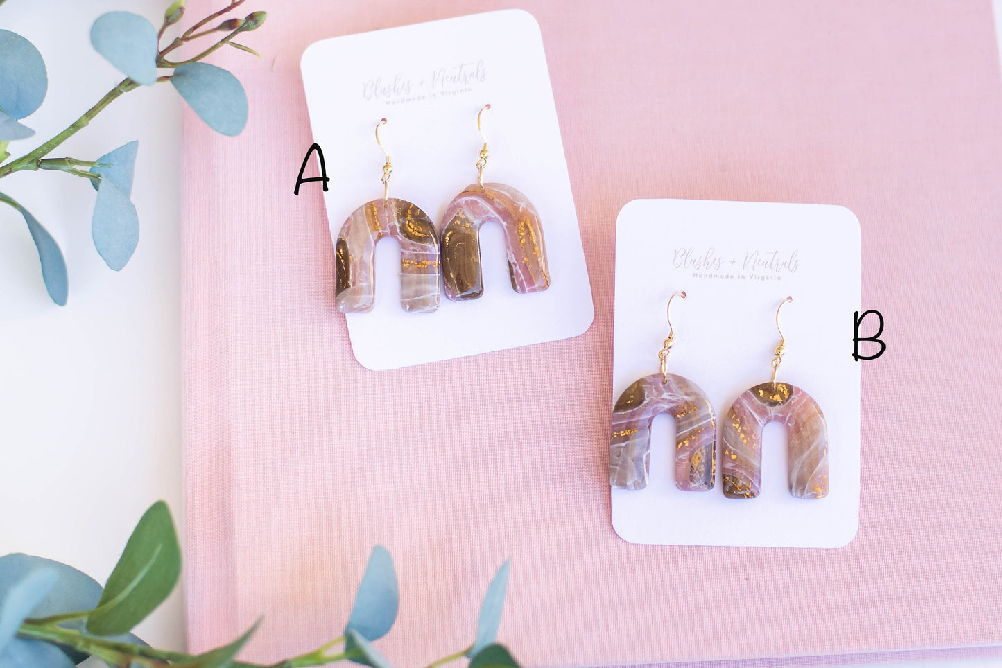 Brown and Gold Marble Arch Earrings