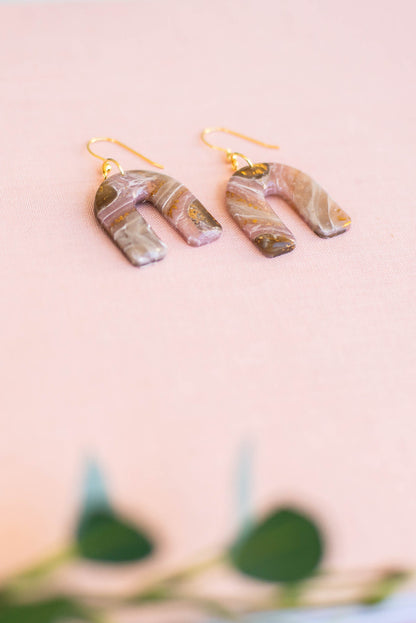 Brown and Gold Marble Arch Earrings