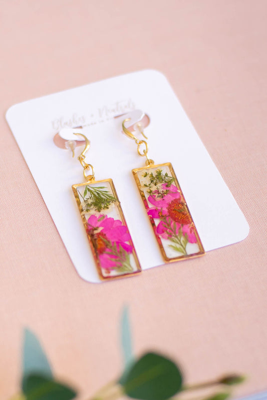 Pink Daisy Pressed Flower Earrings