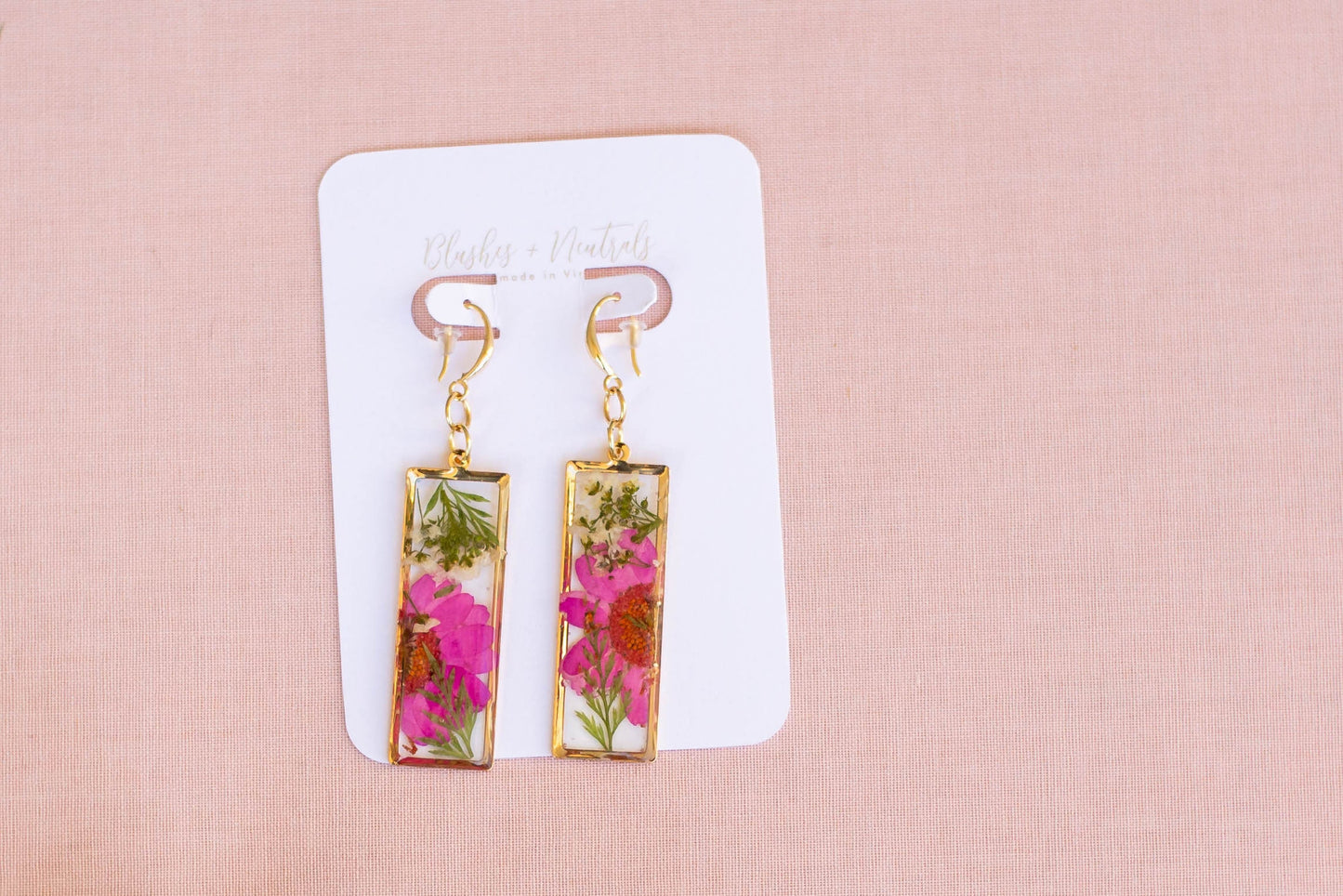 Pink Daisy Pressed Flower Earrings