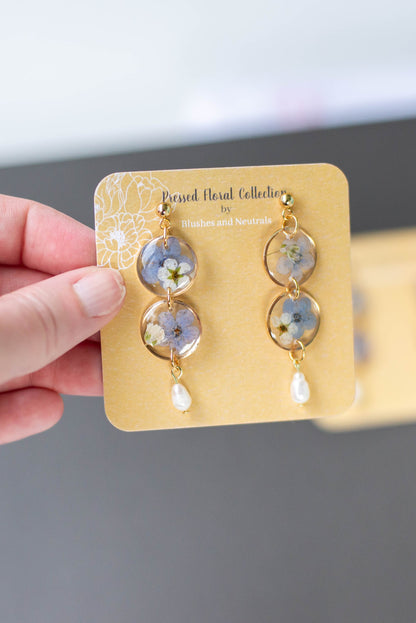 Real Pressed Forget Me Not Earrings